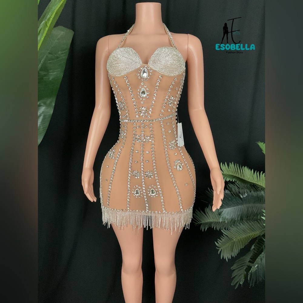 Crystal-Embellished Mini Dress